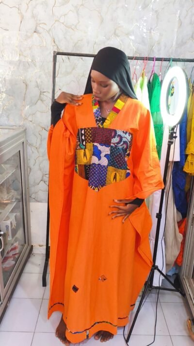 Boubou art orange avec pagne wax