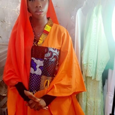 Boubou art orange avec pagne wax