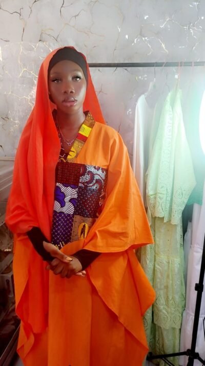 Boubou art orange avec pagne wax