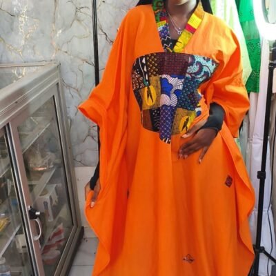 Boubou art orange avec pagne wax